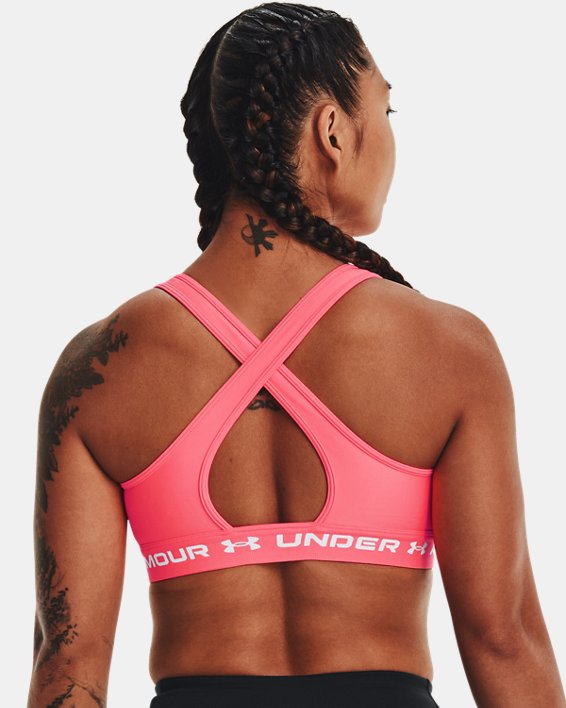 Women's Armour® Mid Crossback Sports Bra, Pink, pdpMainDesktop image number 1